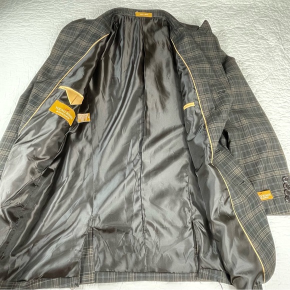 🔥Young Kings By Steve Harvey (2pcs) Plaid Brown Blue Blazer & Pants Suit - Picture 7 of 16